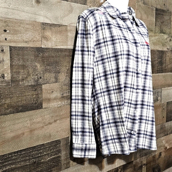 New SOULCYCLE Button Down L/S Plaid Gray White Wheel Flannel Shirt | Xs - Picture 4 of 7